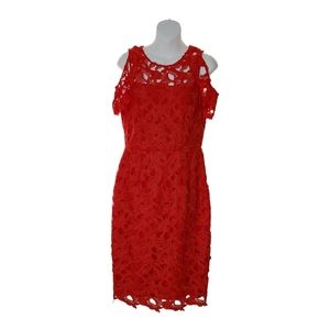 Antonio Melani Red Lace Cut Out Midi Dress, size 6.